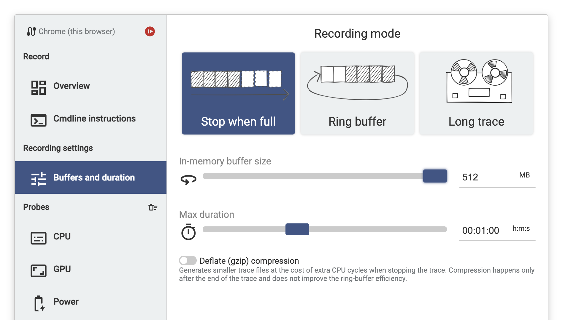 Record page of the Perfetto UI