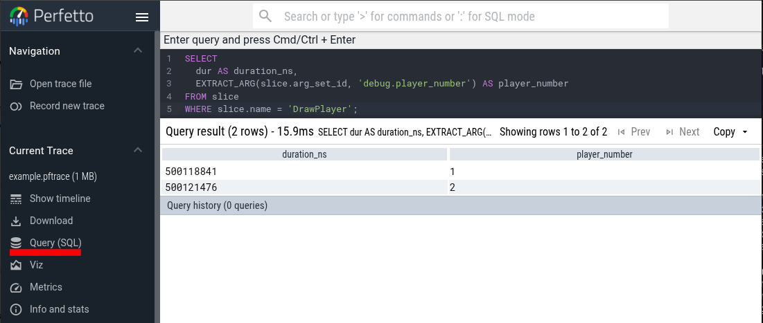 SQL query example